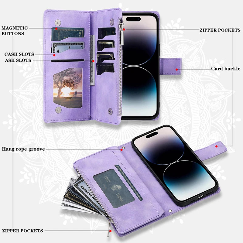 Funda con tapa tipo billetera con cremallera para Samsung Galaxy A13 A23 A33 A53 A73 A12 A22 A32 A52