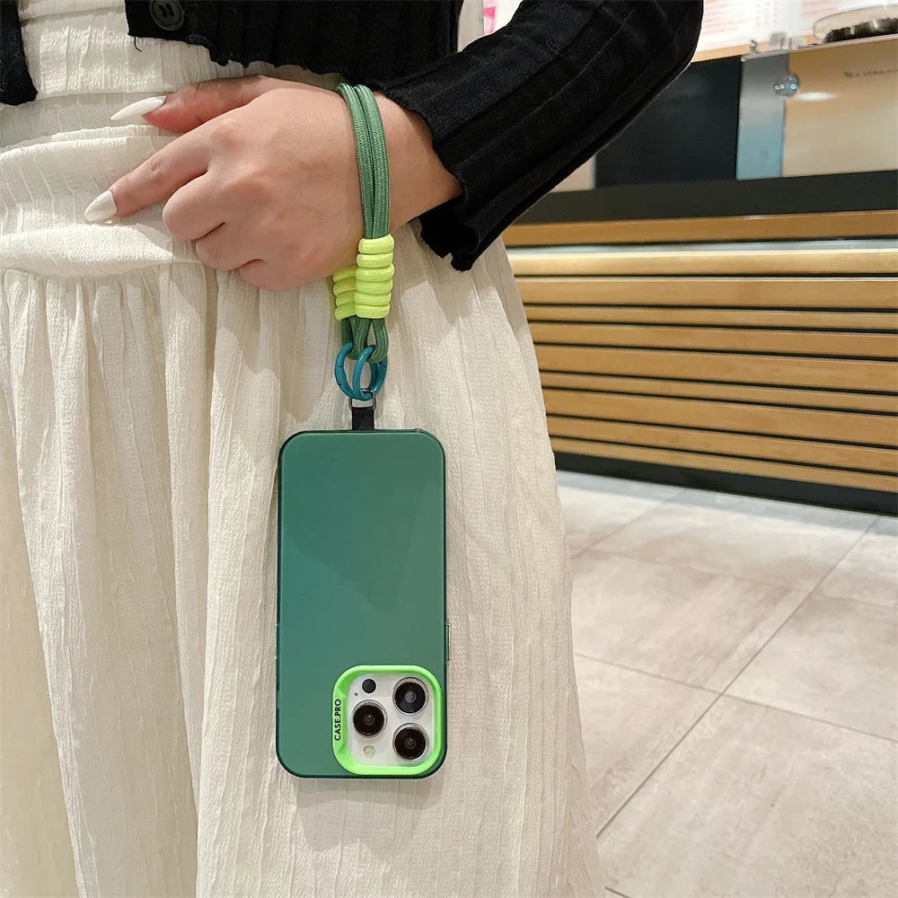 iPhone 15 14 13 12 11 Funda con cordón de color de doble capa