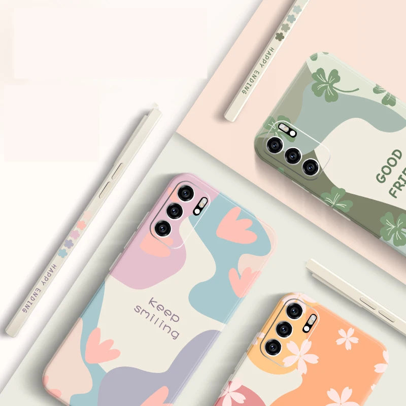 Samsung Galaxy S24 S23 S22 Cartoon Flower Square Silicone Case