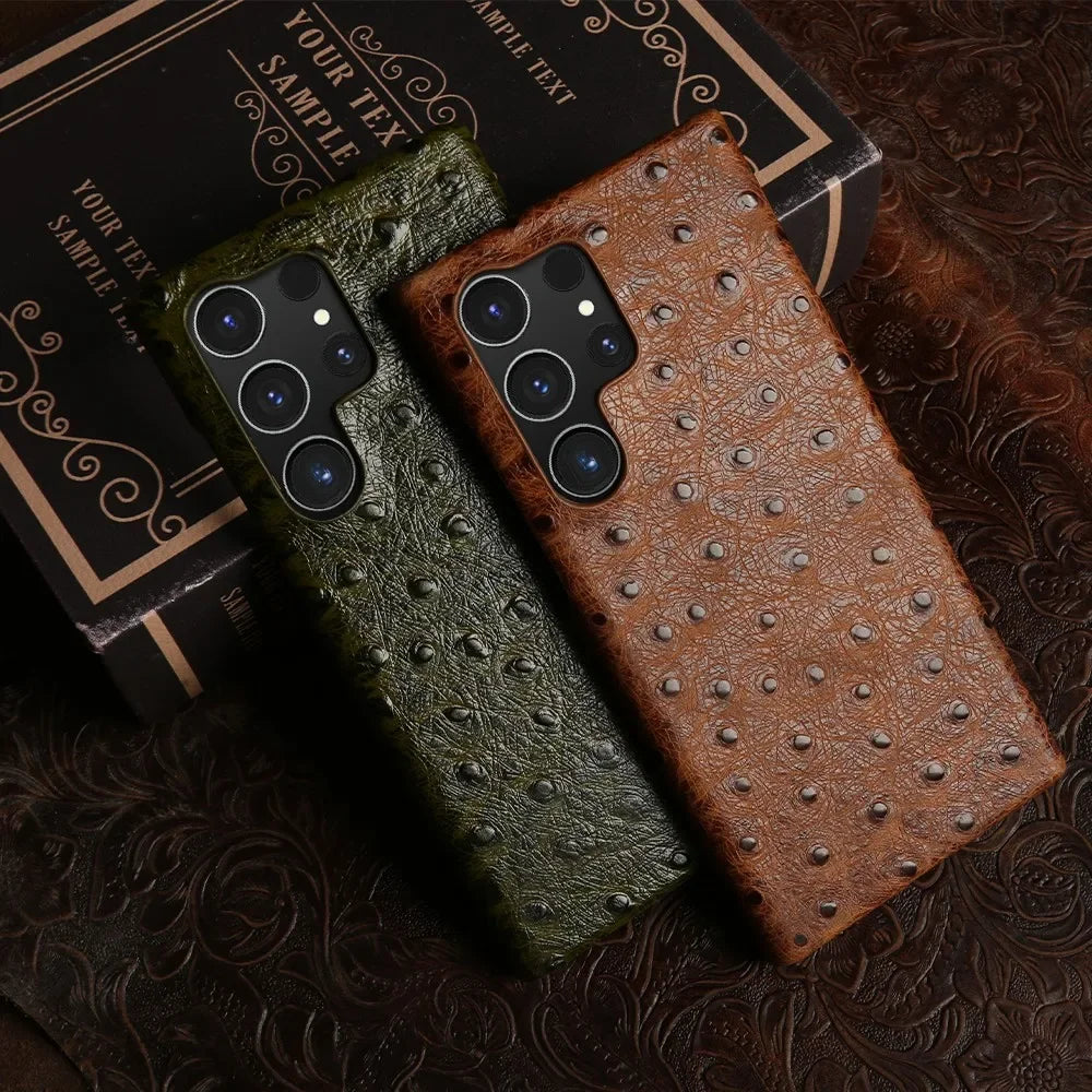 Funda de cuero genuino de avestruz para Samsung Galaxy S24 S23 S22 S21 S20