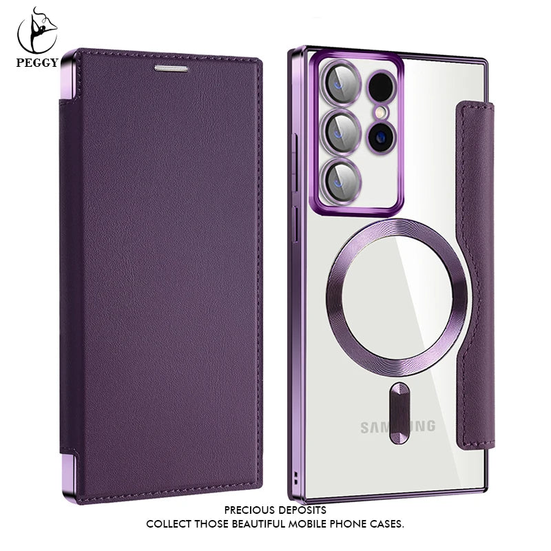 Samsung Galaxy S24 S23 S22 Leather Flip Card Clip Case