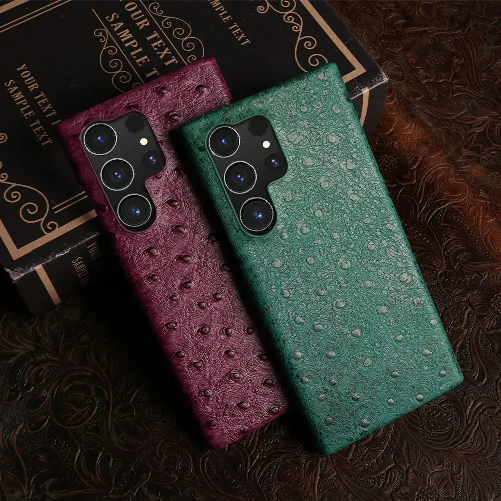 Funda de cuero genuino de avestruz para Samsung Galaxy S24 S23 S22 S21 S20