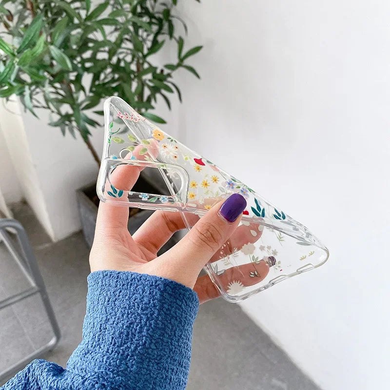 Süße Blumen bemalte Handyhülle für Samsung S22 S21 FE Ultra Clear Silikonhüllen Ultra Shell