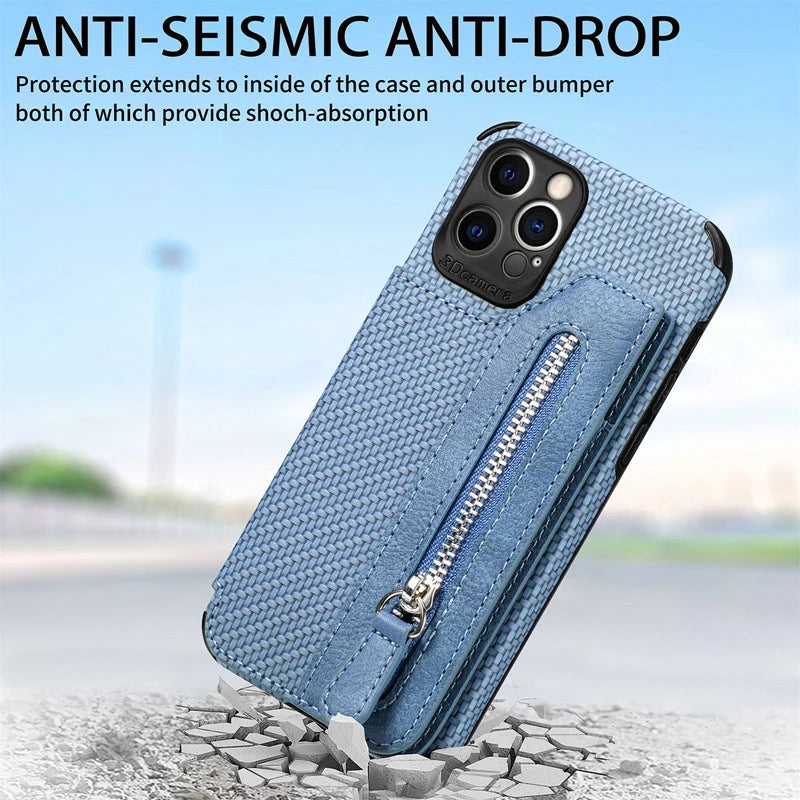 Funda tipo billetera con cremallera RFID para Google Pixel 8 7 6 Pro A