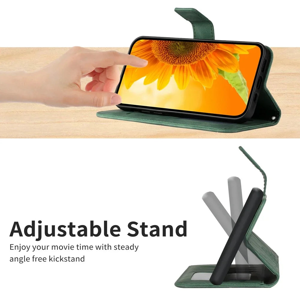 Funda de teléfono con tapa tipo billetera para Samsung Galaxy S24 S23 S22 Ultra S21 FE S20 Plus S10 S8 S9 S7, funda trasera de cuero de girasol para mujer