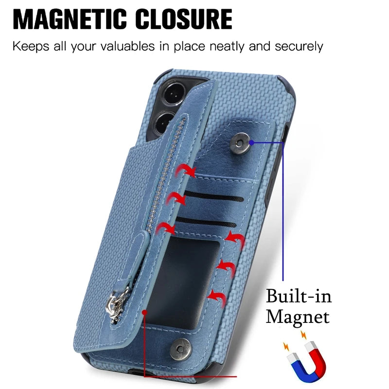 Funda tipo billetera con cremallera RFID para Google Pixel 8 7 6 Pro A