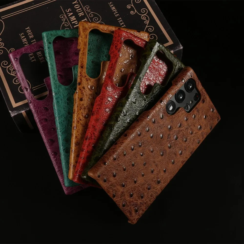 Funda de cuero genuino de avestruz para Samsung Galaxy S24 S23 S22 S21 S20