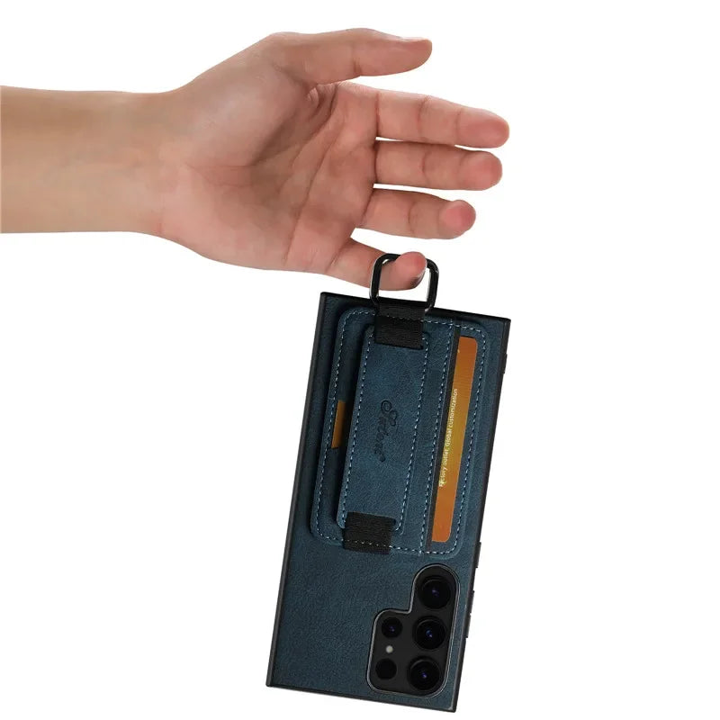 Funda de cuero con correa para la muñeca Samsung Galaxy S24 S23 S22
