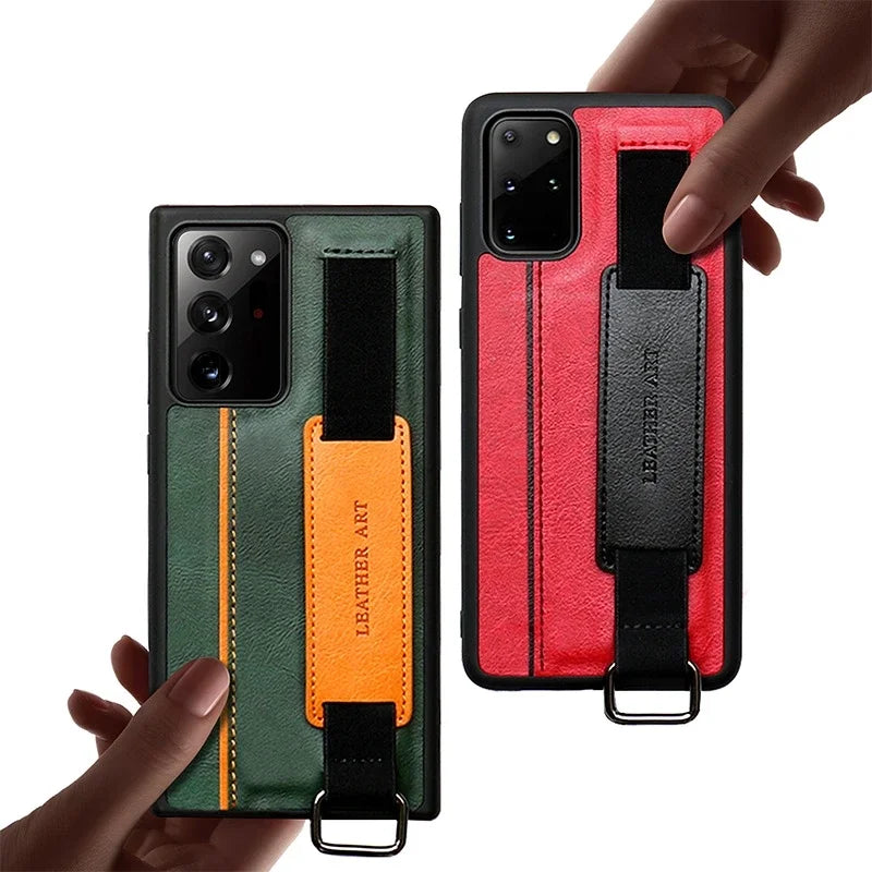 Samsung Galaxy S24 S23 S22 S21 S20 PU Leather Wristband Strap Holder Case