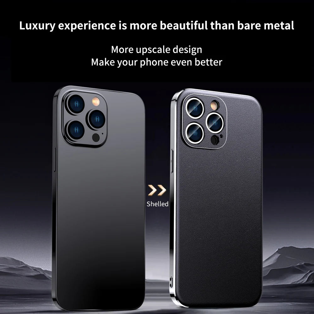 iPhone 15 14 13 12 11 Funda de teléfono de piel de vaca genuina