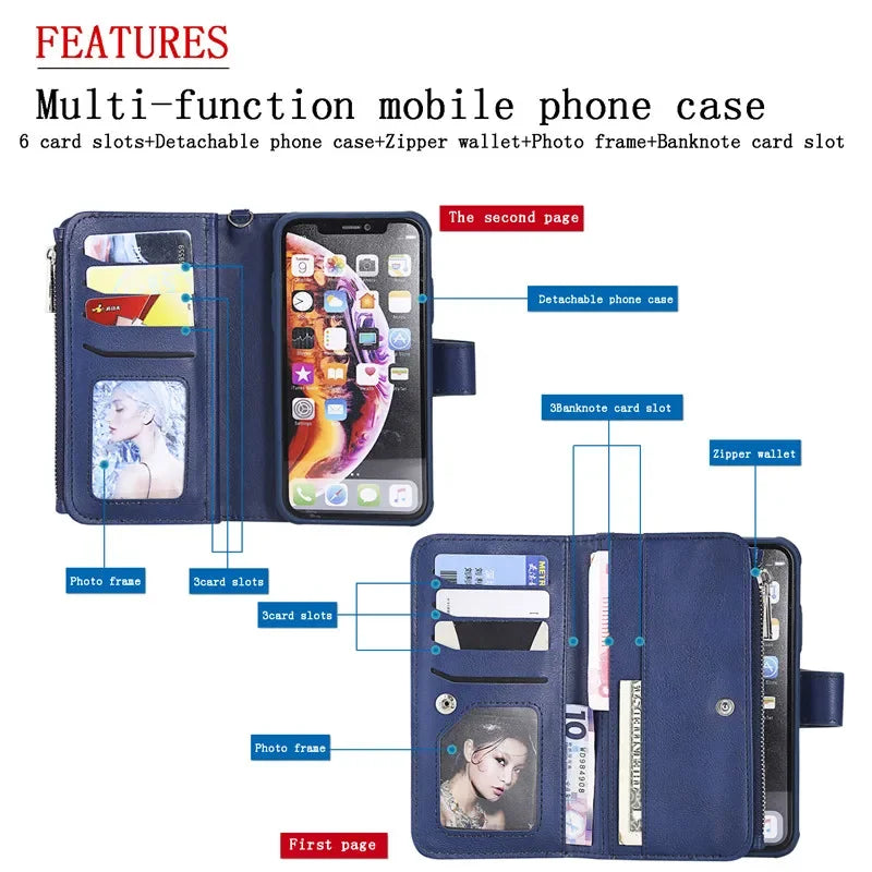 Funda de cuero con tapa magnética para iPhone 15 14 13 12 11