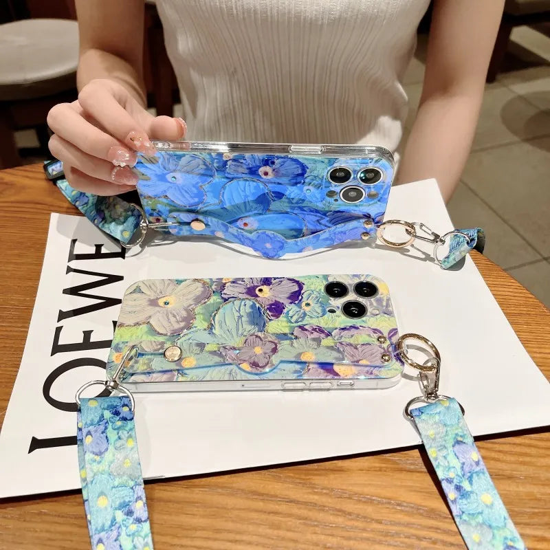 Samsung Galaxy A13 A14 A25 A33 A34 A35 A53 A54 A55 Oil Painting Crossbody Strap Case