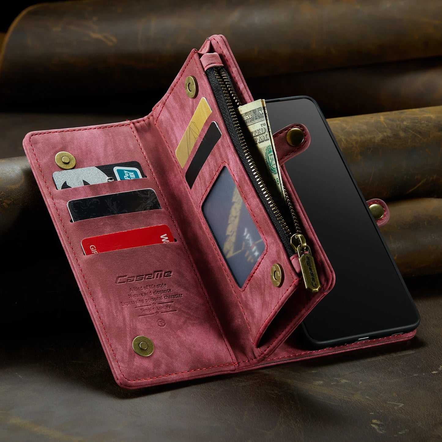 Cartera multifunción desmontable con cremallera para Samsung Galaxy S23 S22 S21 S20 Ultra Plus FE