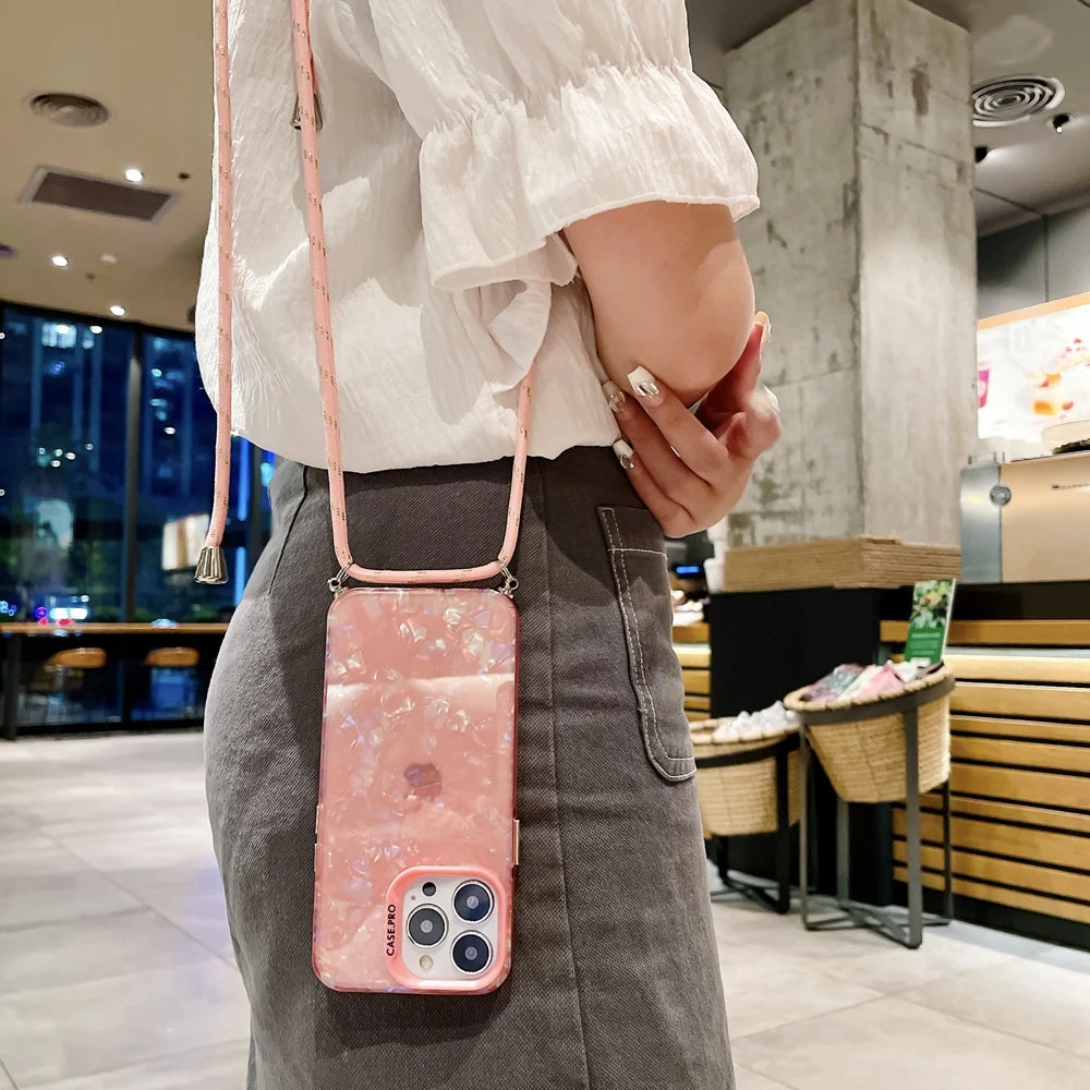 iPhone 15 14 13 12 11 Crossbody Necklace Strap Case