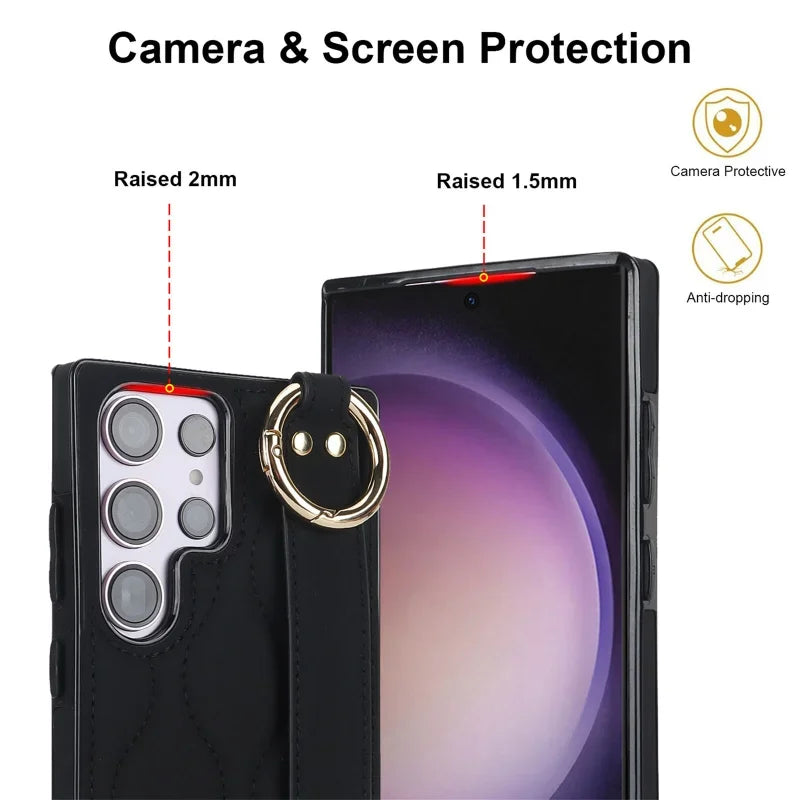 Samsung Galaxy S24 S23 S22 PU Leather Wristband Stand Case