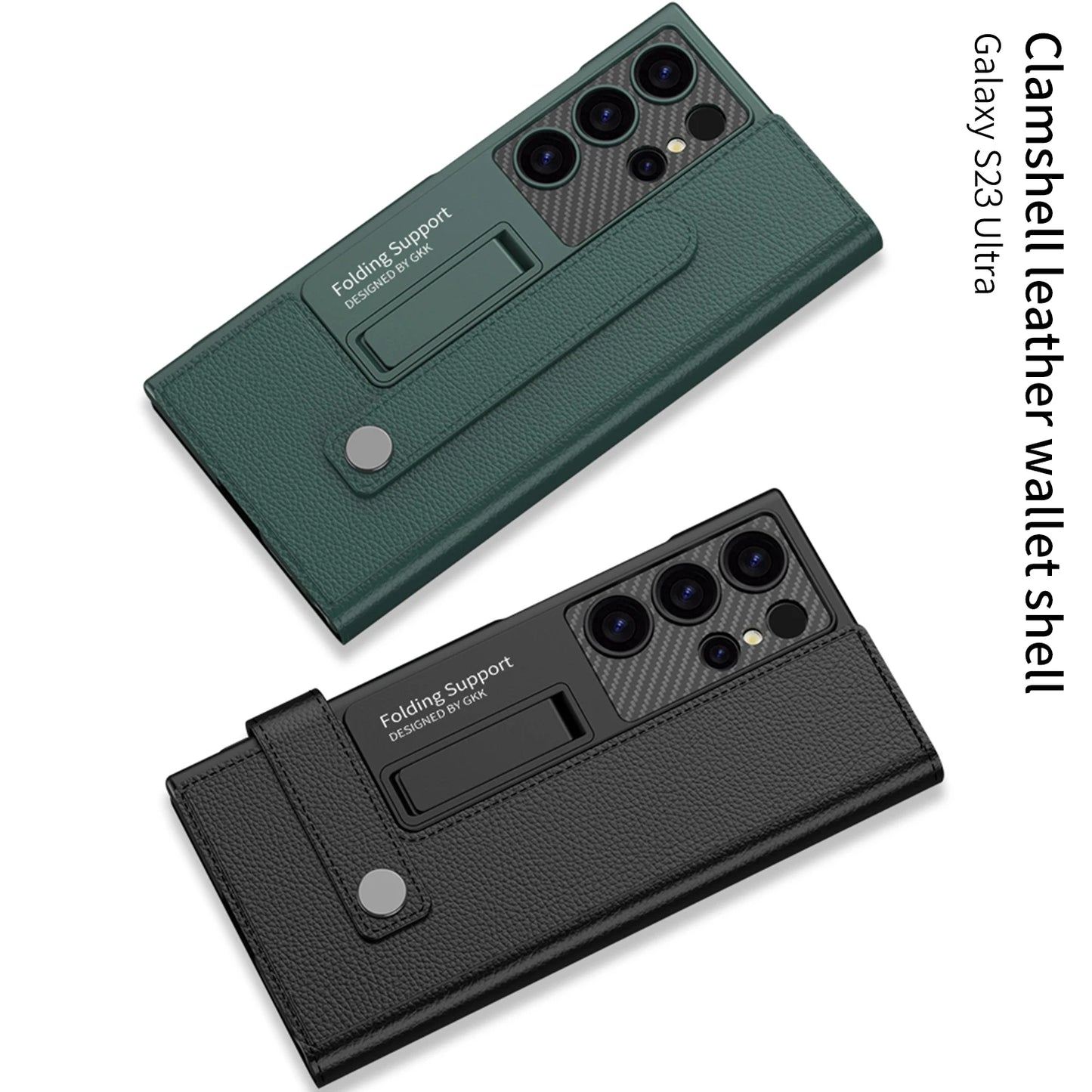 Funda de cuero con Clip para tarjetas para Samsung Galaxy S23Ultra S24 Ultra Plus, funda de teléfono con soporte de fibra de carbono a prueba de golpes