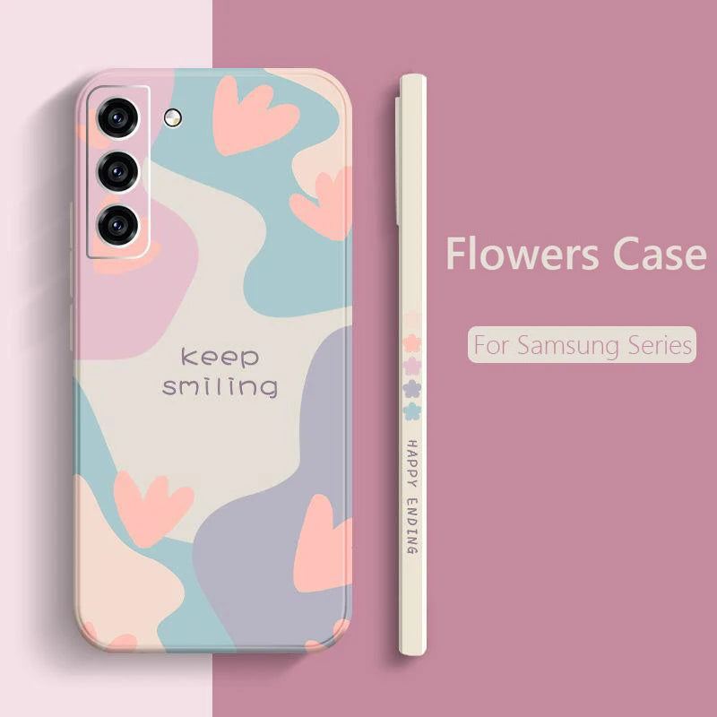 Samsung Galaxy S24 S23 S22 Cartoon Flower Square Silicone Case