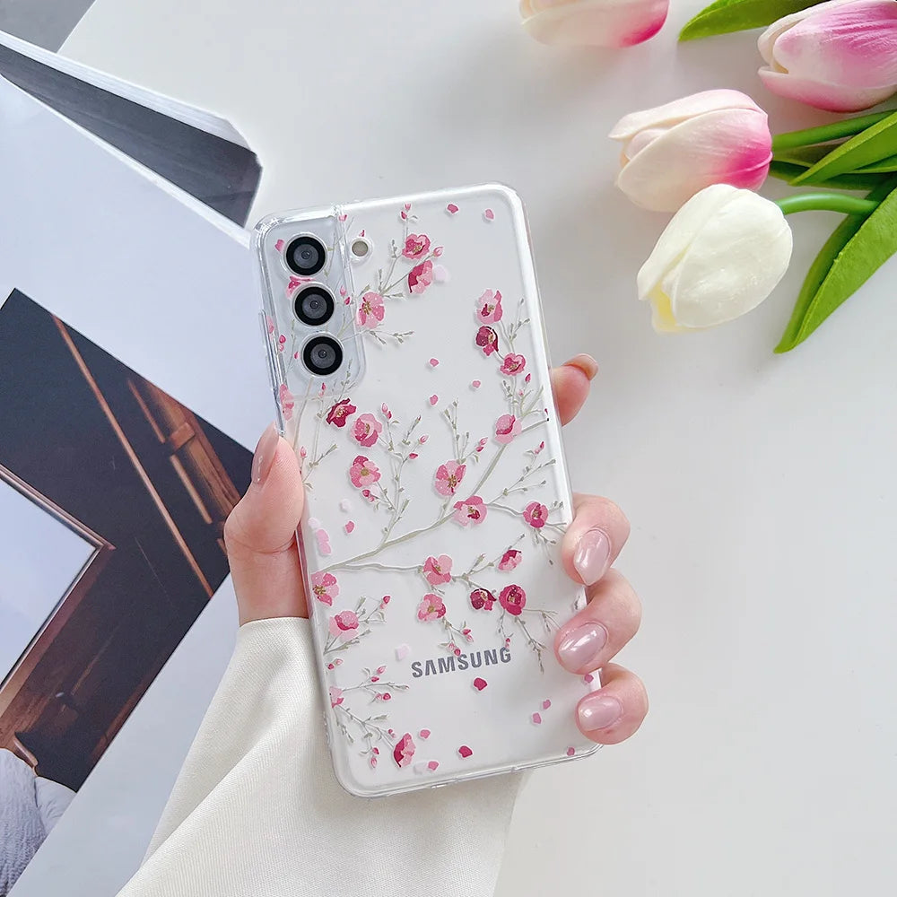 Funda transparente floral con flores para Samsung Galaxy S22 S23 S24, funda suave Ultra a prueba de golpes