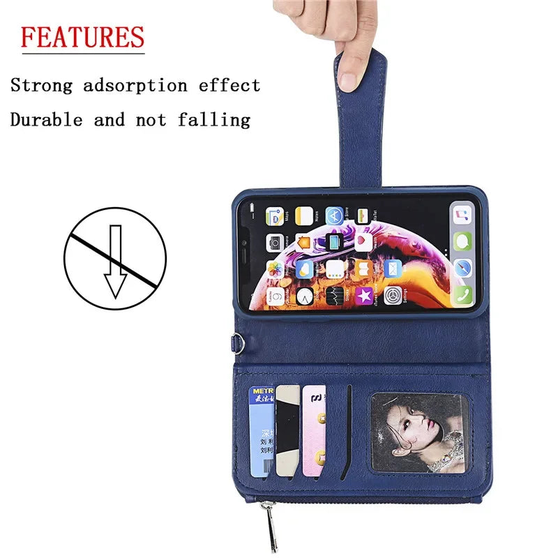 Funda de cuero con tapa magnética para iPhone 15 14 13 12 11