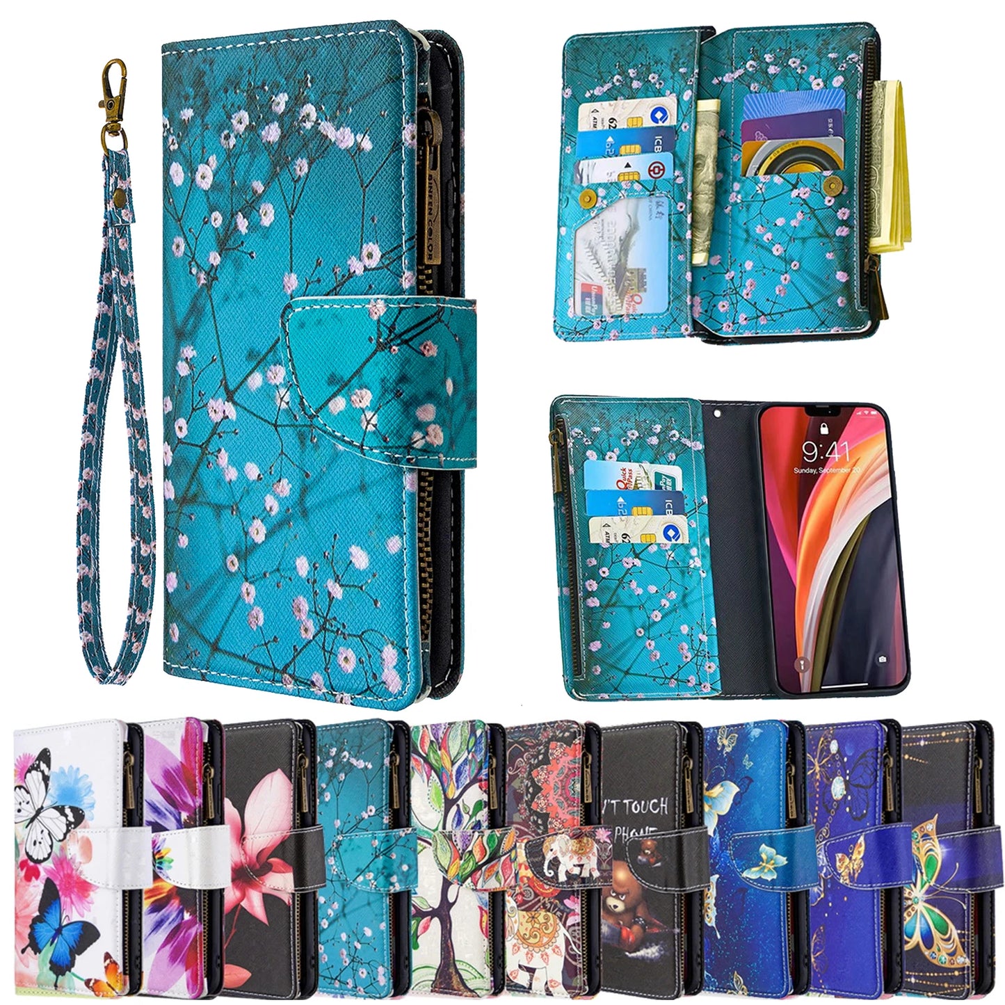 iPhone 13 12 11 Painted Flip Wallet Case