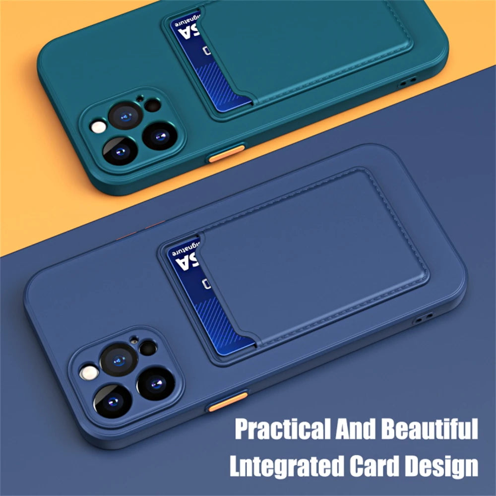 Funda de silicona suave de lujo con ranura para tarjeta, Funda para iPhone 15 14 Pro Max