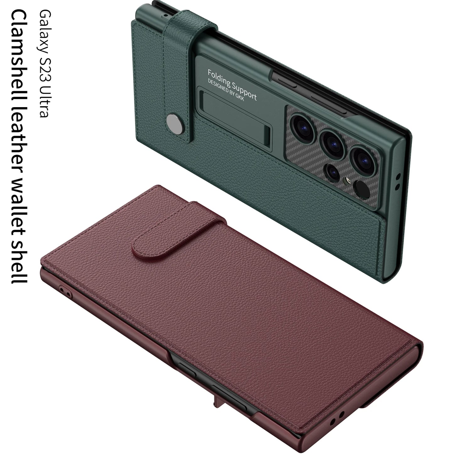 Funda de cuero con Clip para tarjetas para Samsung Galaxy S23Ultra S24 Ultra Plus, funda de teléfono con soporte de fibra de carbono a prueba de golpes