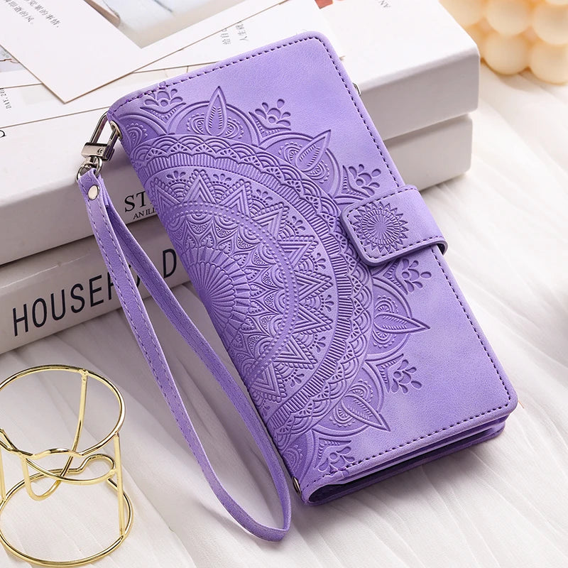 Funda con tapa tipo billetera con cremallera para Samsung Galaxy A13 A23 A33 A53 A73 A12 A22 A32 A52