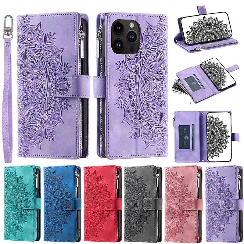Funda con tapa tipo billetera con cremallera para Samsung Galaxy A13 A23 A33 A53 A73 A12 A22 A32 A52