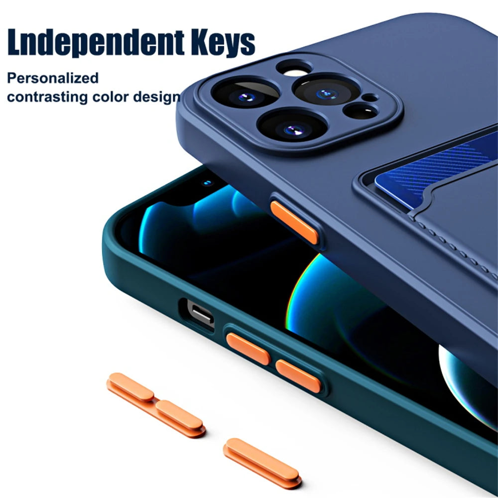 Funda de silicona suave de lujo con ranura para tarjeta, Funda para iPhone 15 14 Pro Max