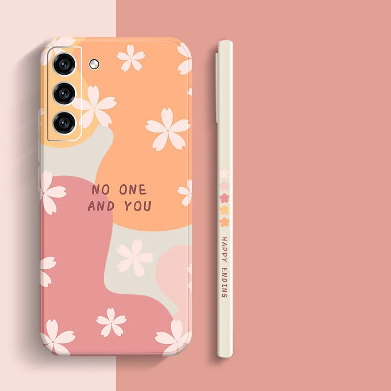 Samsung Galaxy S24 S23 S22 Cartoon Flower Square Silicone Case