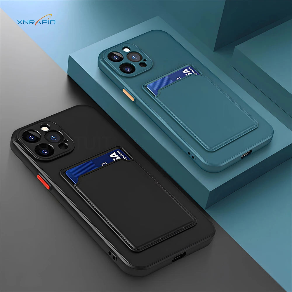 Funda de silicona suave de lujo con ranura para tarjeta, Funda para iPhone 15 14 Pro Max