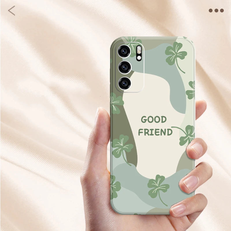 Samsung Galaxy S24 S23 S22 Cartoon Flower Square Silicone Case