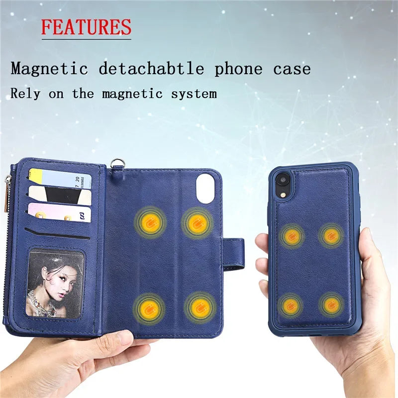 Funda de cuero con tapa magnética para iPhone 15 14 13 12 11