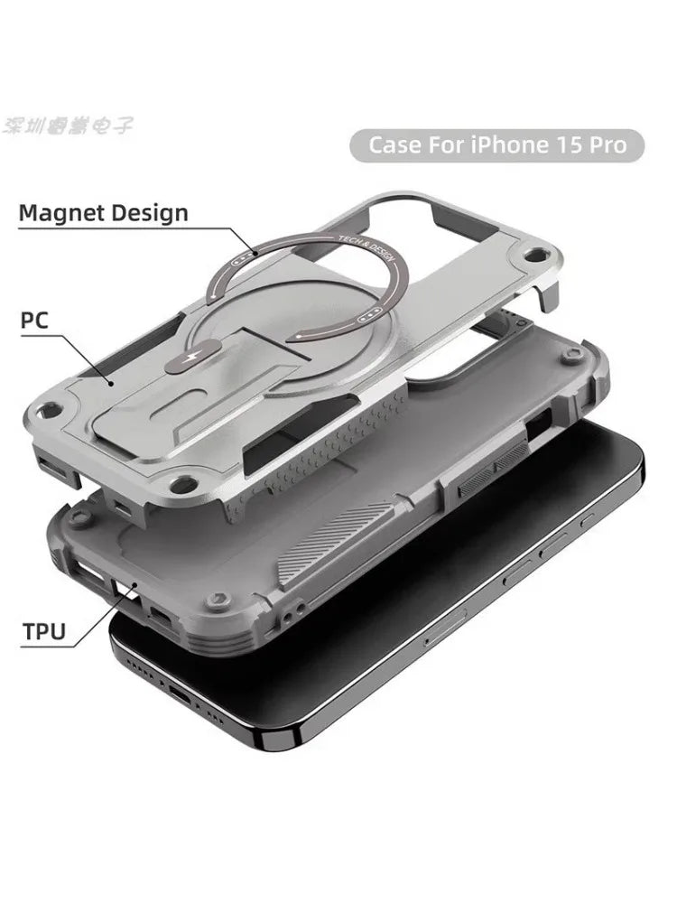 iPhone 15 14 13 Advanced Military Armor Stand Matte Case