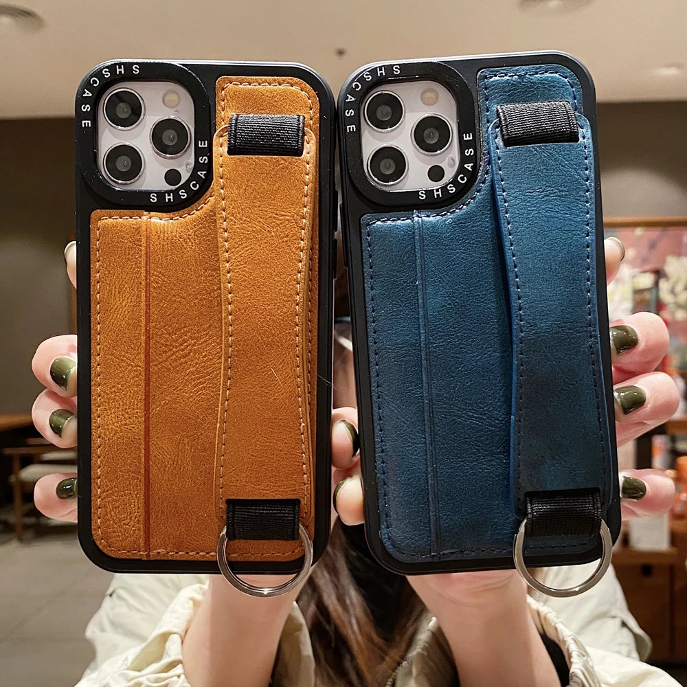 iPhone 14 13 12 11 Funda tipo billetera con ranura para tarjeta y correa para la muñeca