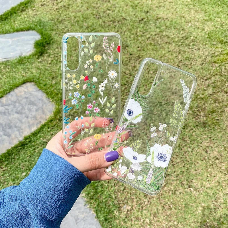 Süße Blumen bemalte Handyhülle für Samsung S22 S21 FE Ultra Clear Silikonhüllen Ultra Shell