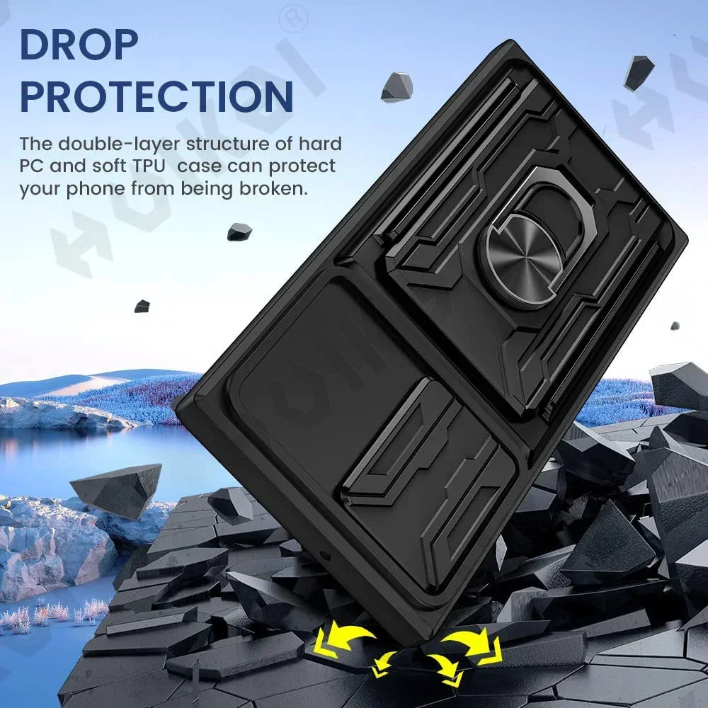 Hülle für Samsung Galaxy S24 S23 S22 S21 Ultra Plus Slide Kamera Kartenhalter 360° Ring Cover
