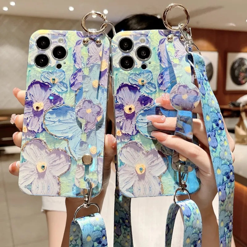 Samsung Galaxy A13 A14 A25 A33 A34 A35 A53 A54 A55 Oil Painting Crossbody Strap Case