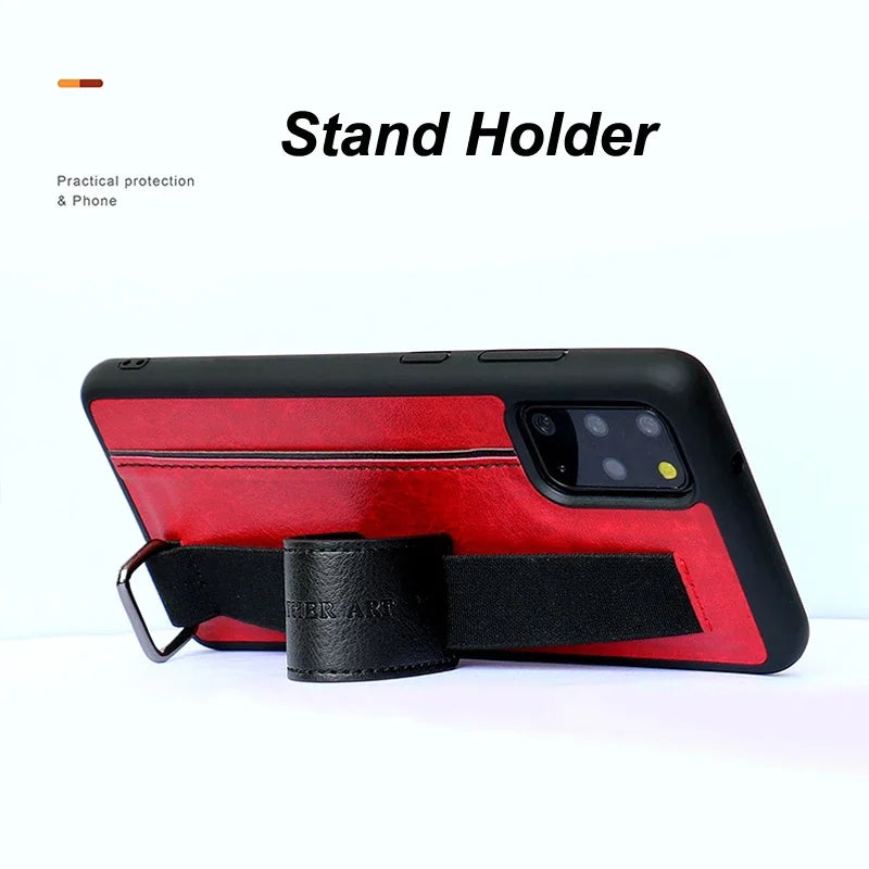 Samsung Galaxy S24 S23 S22 S21 S20 PU Leather Wristband Strap Holder Case