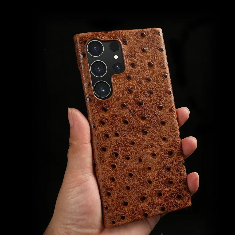 Funda de cuero genuino de avestruz para Samsung Galaxy S24 S23 S22 S21 S20