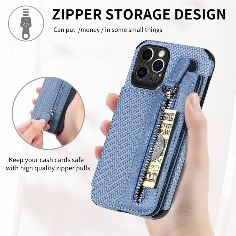 Funda tipo billetera con cremallera RFID para Google Pixel 8 7 6 Pro A