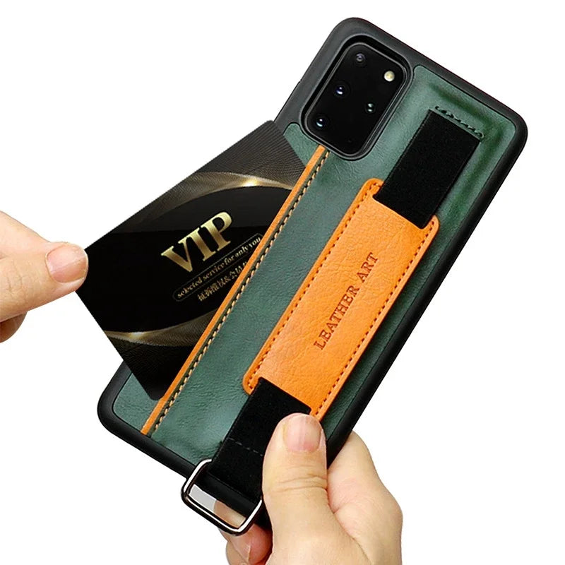 Samsung Galaxy S24 S23 S22 S21 S20 PU Leather Wristband Strap Holder Case