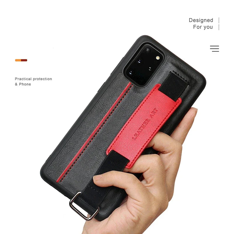 Samsung Galaxy S24 S23 S22 S21 S20 PU Leather Wristband Strap Holder Case
