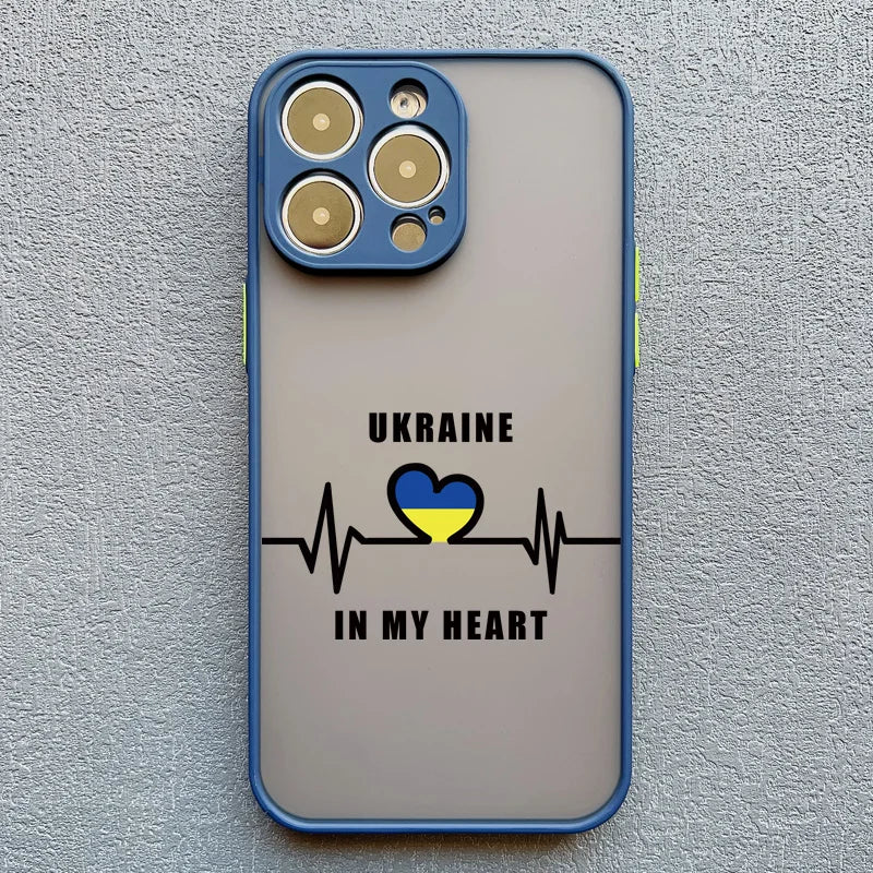 iPhone 15 14 13 Ukraine Flag Love Heart Pattern Case