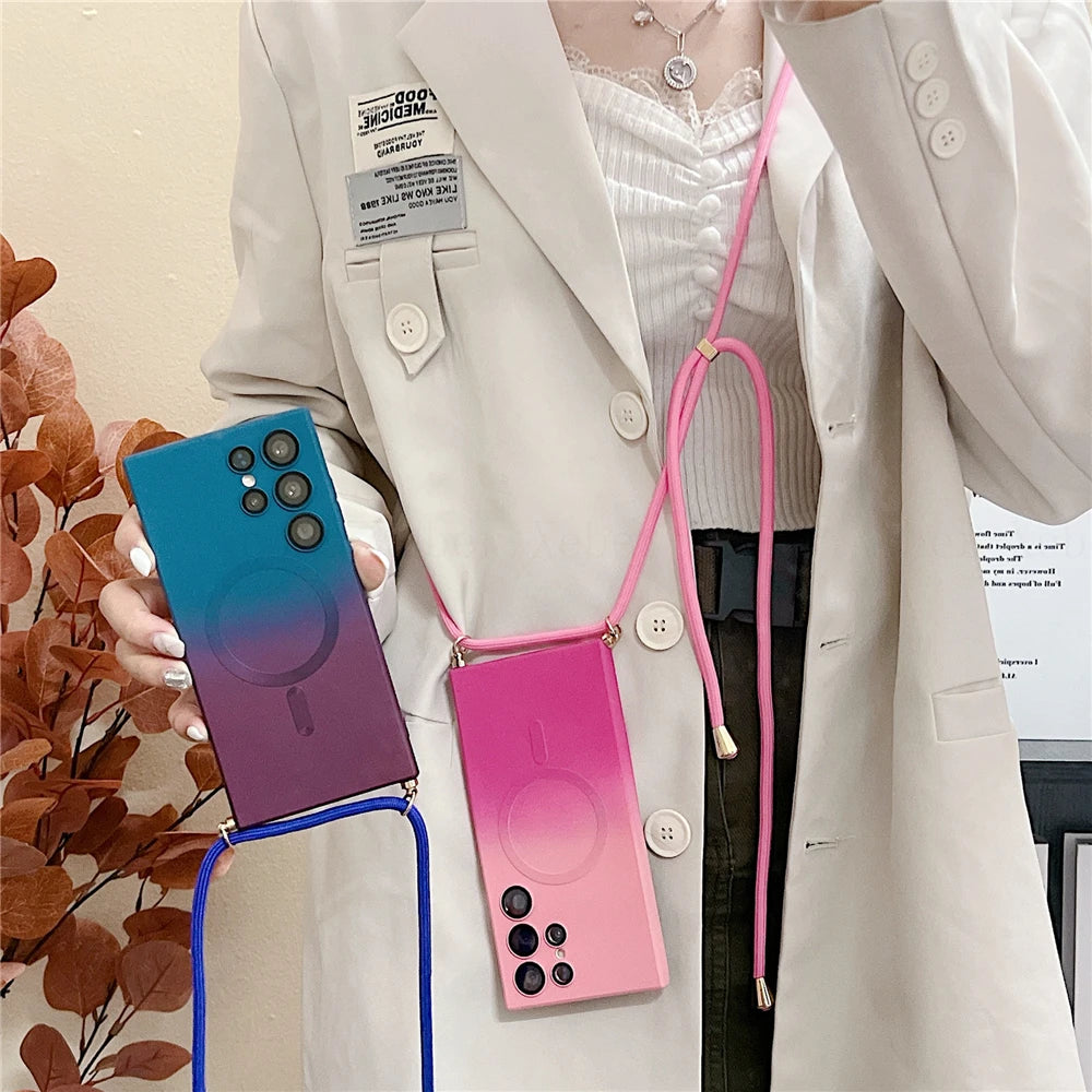 Funda con cordones para collar para Samsung Galaxy S24 S23 Ultra S22 S21 Plus