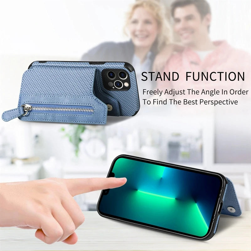 Funda tipo billetera con cremallera RFID para Google Pixel 8 7 6 Pro A