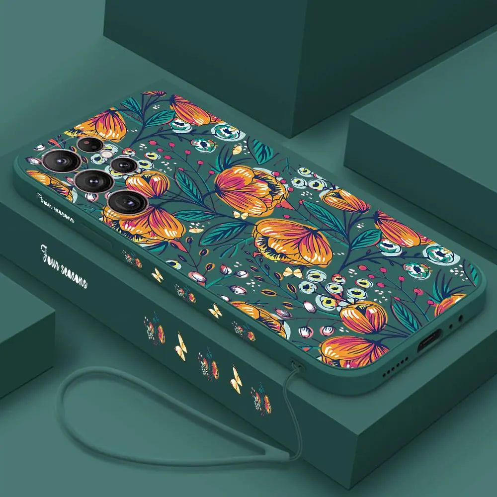 Samsung Galaxy S24 S23 S22 S21 S20 Flowers Silicone Cover