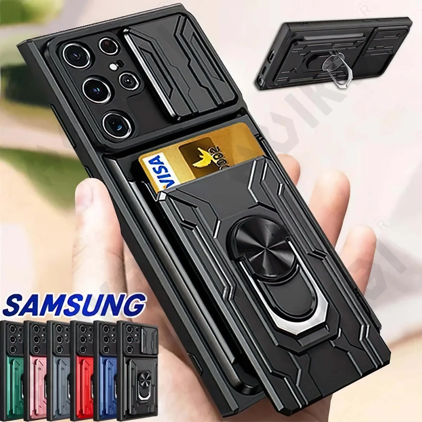 Hülle für Samsung Galaxy S24 S23 S22 S21 Ultra Plus Slide Kamera Kartenhalter 360° Ring Cover
