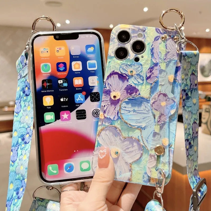 Samsung Galaxy A13 A14 A25 A33 A34 A35 A53 A54 A55 Oil Painting Crossbody Strap Case