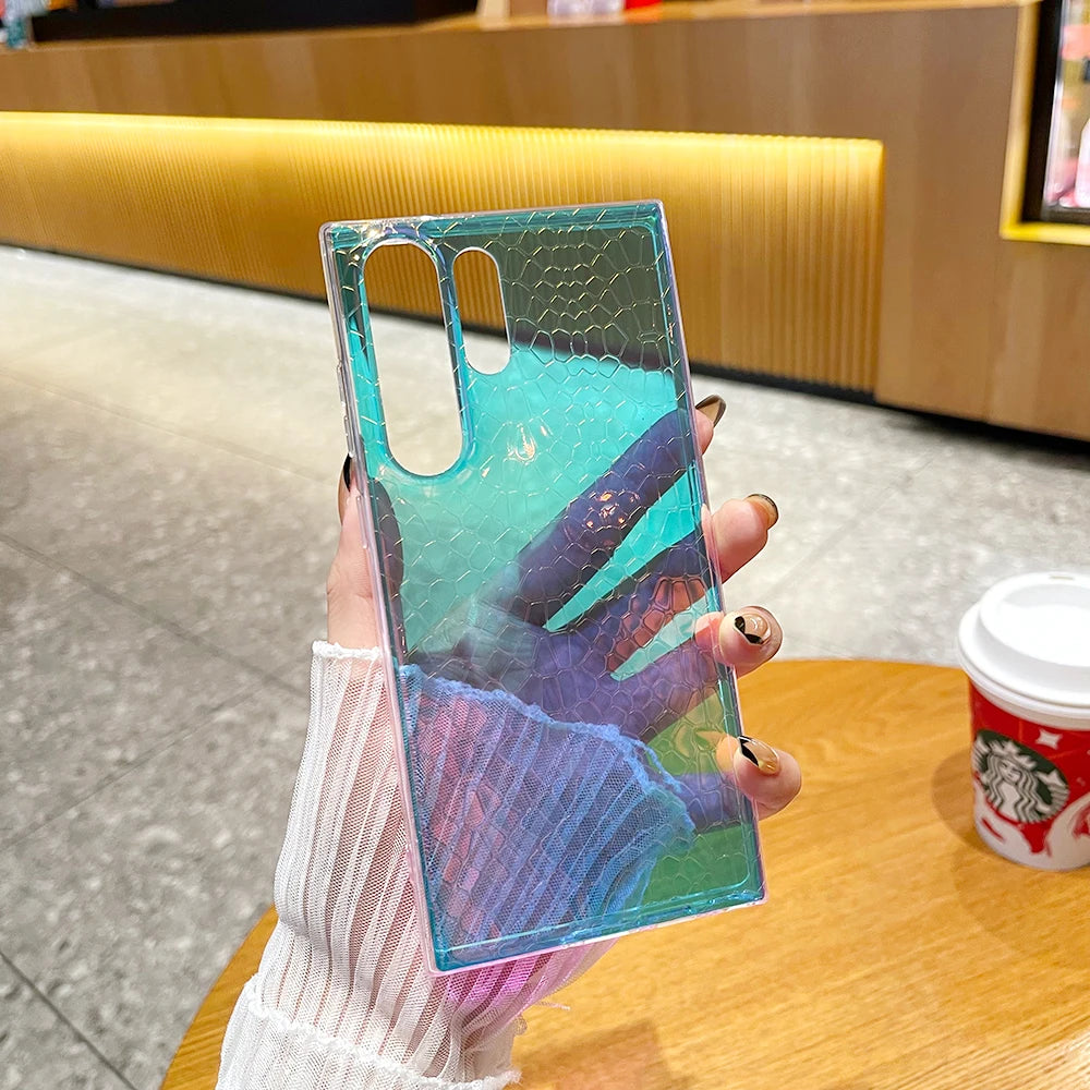 Funda de teléfono transparente con purpurina láser de lujo para Samsung Galaxy S24 S23 S22 S21 Ultra Plus FE, funda trasera transparente
